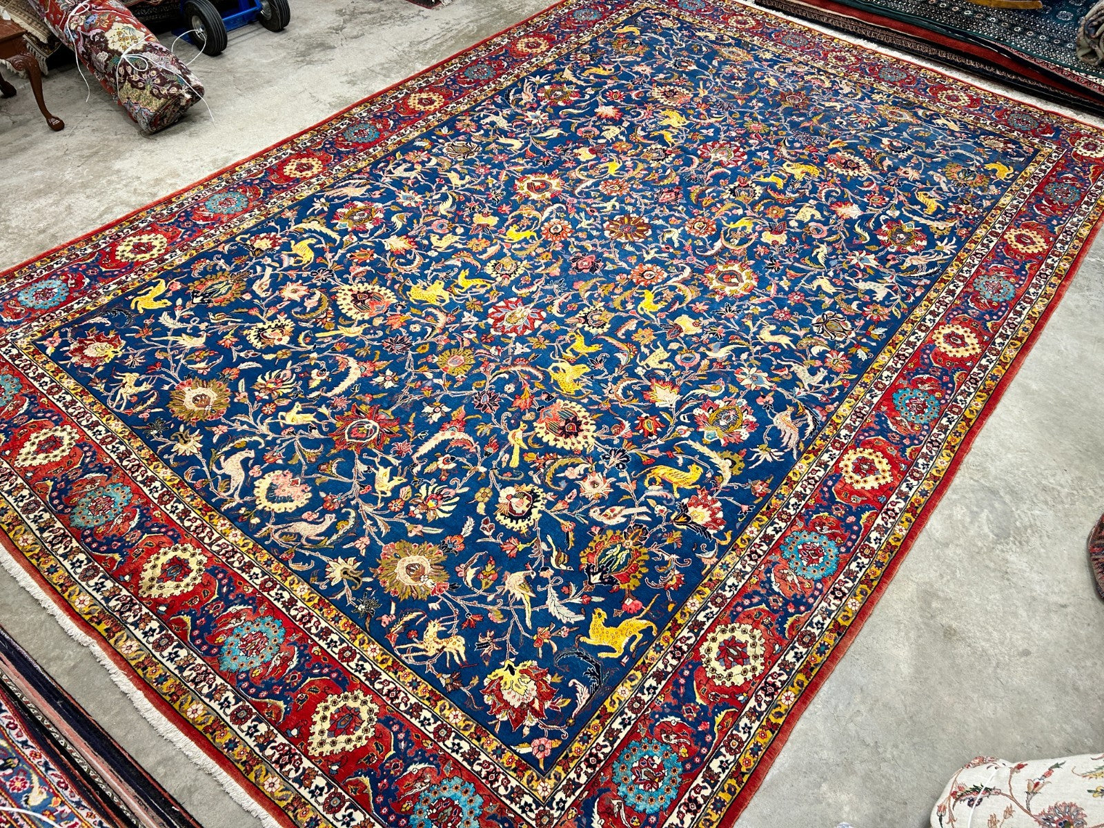 Collector Item - 10'6"x15'7" Antique Hand-Knotted Wool & Silk Varamine Area Rug