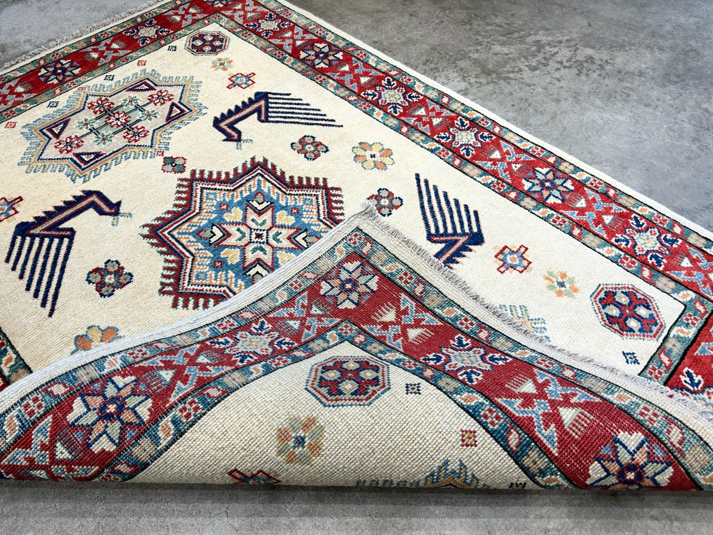 3'5"x4'9" Fine Hand-Knotted 100% Wool Pile Kazak Rug