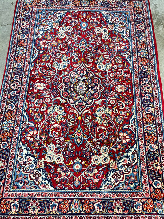 3'5"x5'2" Hand-Knotted 100% Wool Pile Sarouke Rug