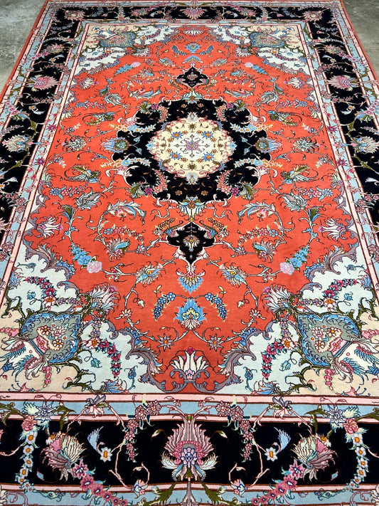 7'x10' Fine Hand-Knotted Wool & Silk Tabrize Rug - Area Carpet