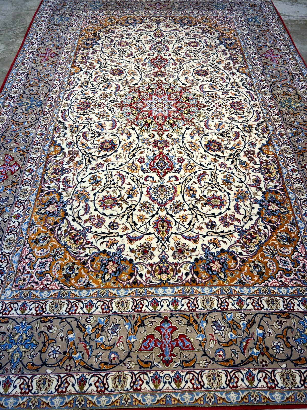 7'x10'8" Fine Hand-Knotted Wool & Silk Blend Isfahane Carpet - Area Rug