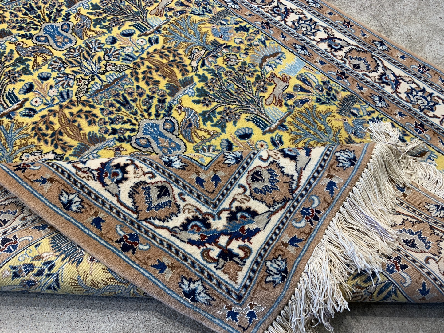 3'7"x5'6'' Very Fine Hand-Knotted Silk & Wool Tree of Life Naine Area Rug - Carp