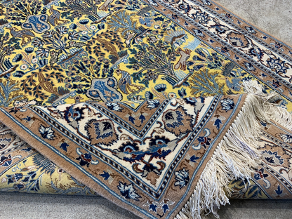 3'7"x5'6'' Very Fine Hand-Knotted Silk & Wool Tree of Life Naine Area Rug - Carp