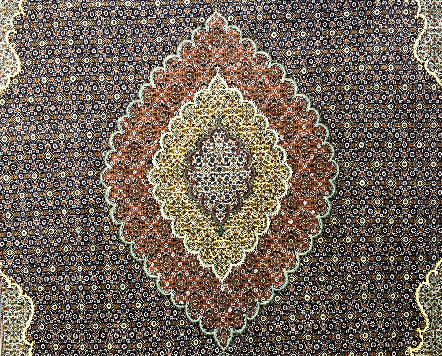 6'8"x10'3" Fine Hand-Knotted Wool & Silk Blend Tabrize Mahi Carpet - Area Rug