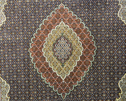 6'8"x10'3" Fine Hand-Knotted Wool & Silk Blend Tabrize Mahi Carpet - Area Rug