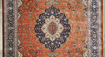 9'10"x13'11" Exquisite Signed Hand-Knotted 100% Silk Qume Rug