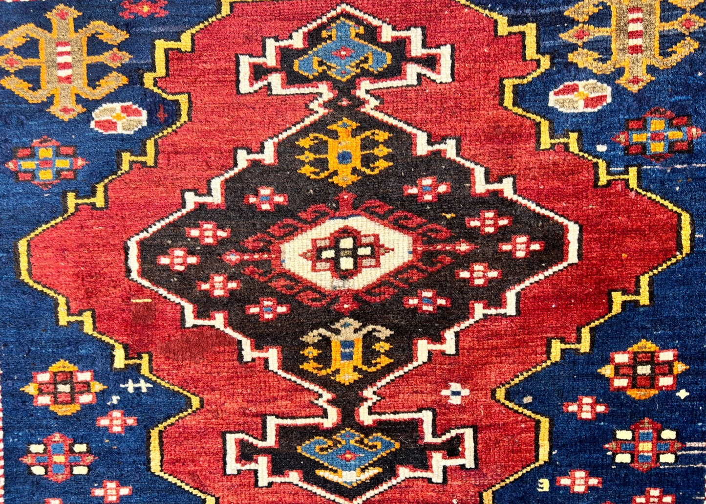 3'6"x4'1" Antique Hand-Knotted 100% Wool Pile Caucasian Rug