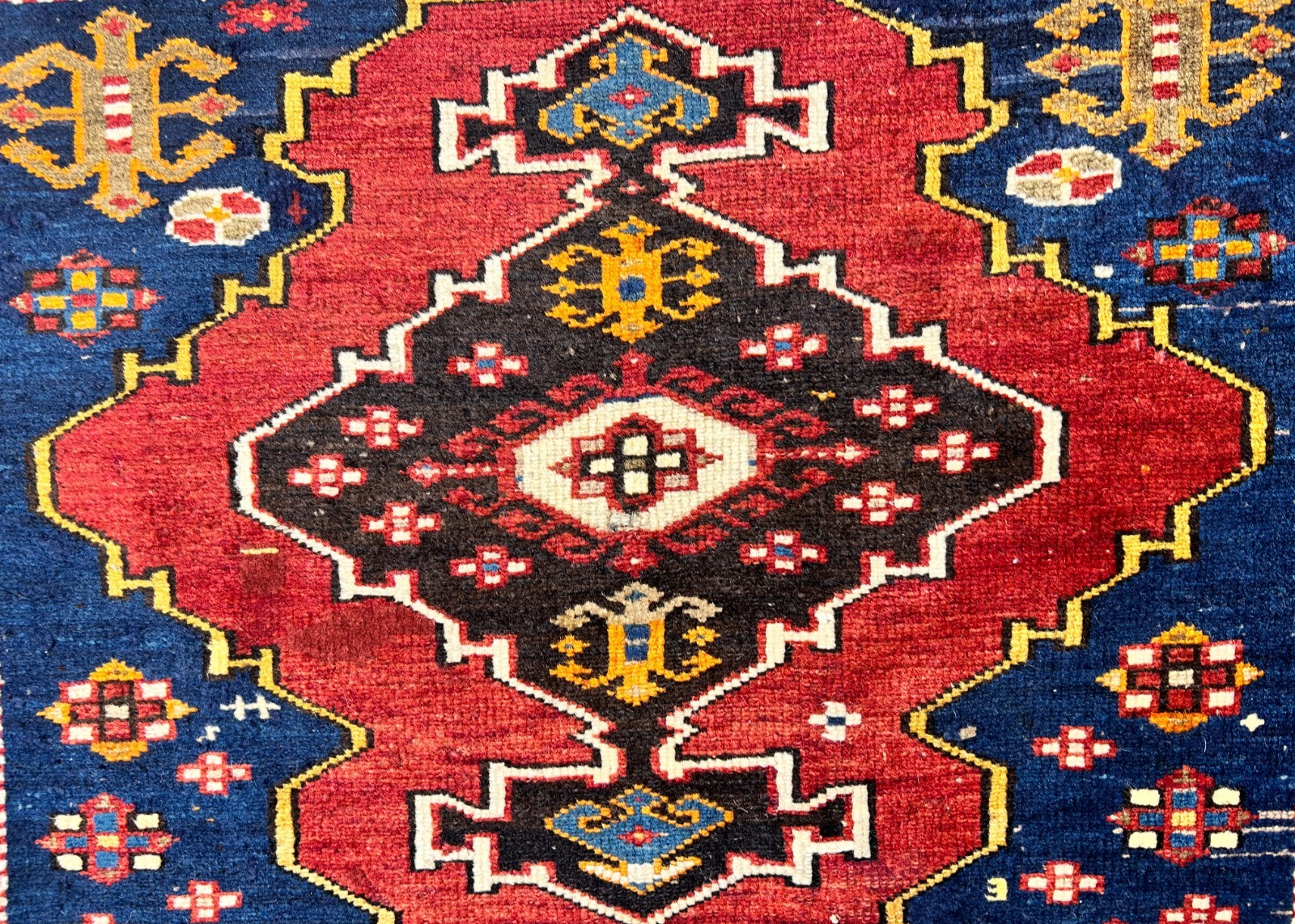 3'6"x4'1" Antique Hand-Knotted 100% Wool Pile Caucasian Rug