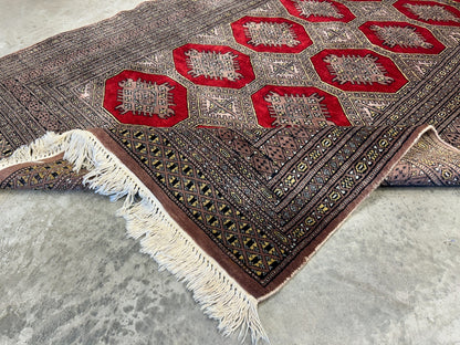 4'2"x6'4" Hand-Knotted 100% Wool Pile Bokhara Area Rug - Carpet