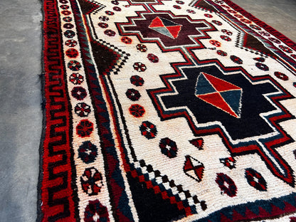 4'3" x 6'7" Hand-Knotted 100% Wool Pile Hamadane Area Rug - Carpet