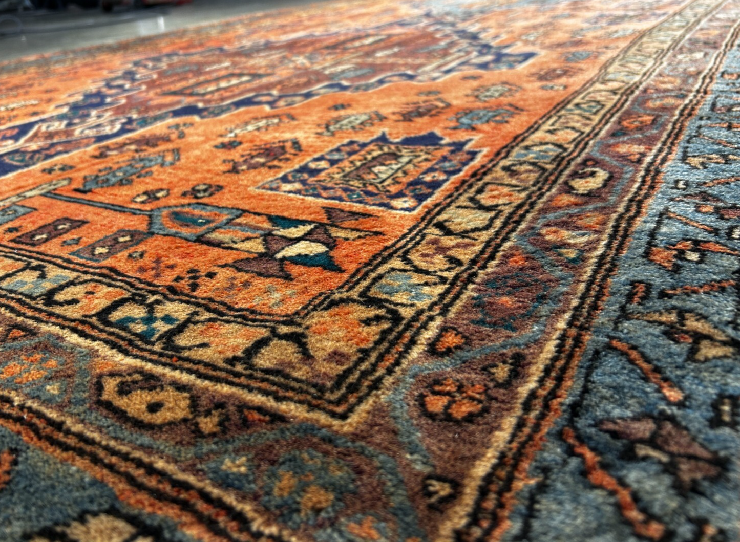 4'8" x 11'0" Hand-Knotted 100% Wool Pile Hamadane Area Rug - Carpet