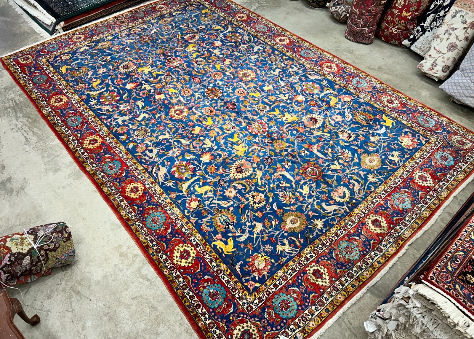 Collector Item - 10'6"x15'7" Antique Hand-Knotted Wool & Silk Varamine Area Rug