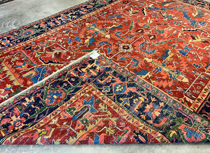 Collector Item - 9'x12'4" Antique Fine Wool Herize Serapy Hand-Knotted Rug