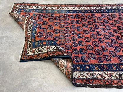 3'9"x5'9" Antique Hand-Knotted 100% Wool Pile Hamadane Area Rug - Carpet