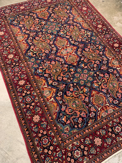4'9"x6'10" Collector Antique Fine Hand-Knotted 100% Wool Pile Isfahane Rug