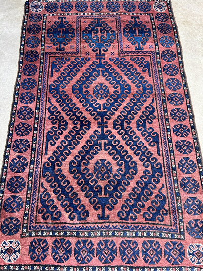 3'x4'6" Antique Hand-Knotted 100% Wool Pile Balouchi Rug