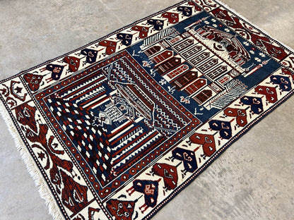 3'7"x5'6" Hand-Knotted 100% Wool Pile Shiraze Prayer Rug - Carpet