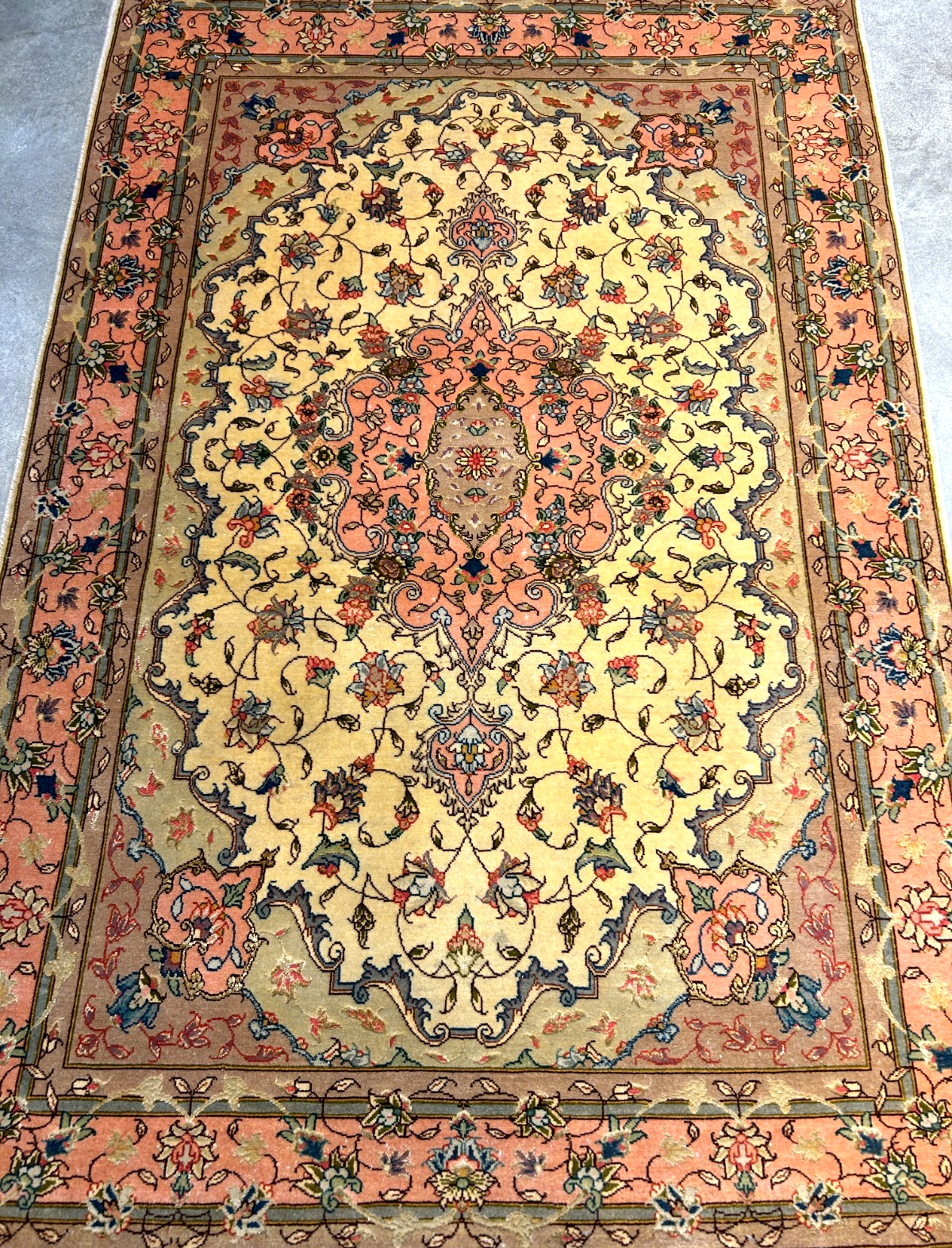 3'4"x6' Very Fine Hand-Knotted Wool & Silk Tabrize Rug
