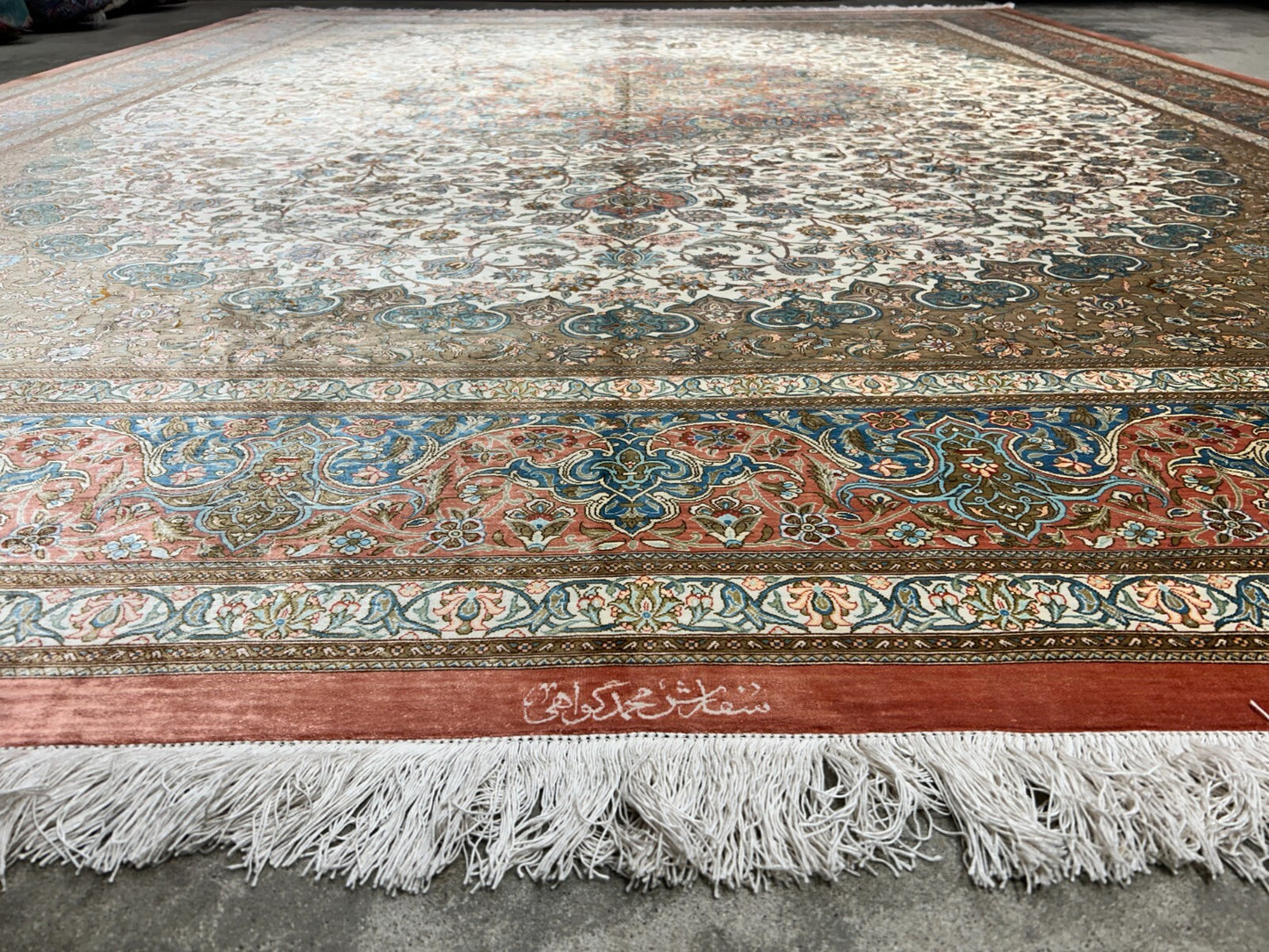 9'10"x13' Exquisite Signed Hand-Knotted 100% Silk Qume Rug
