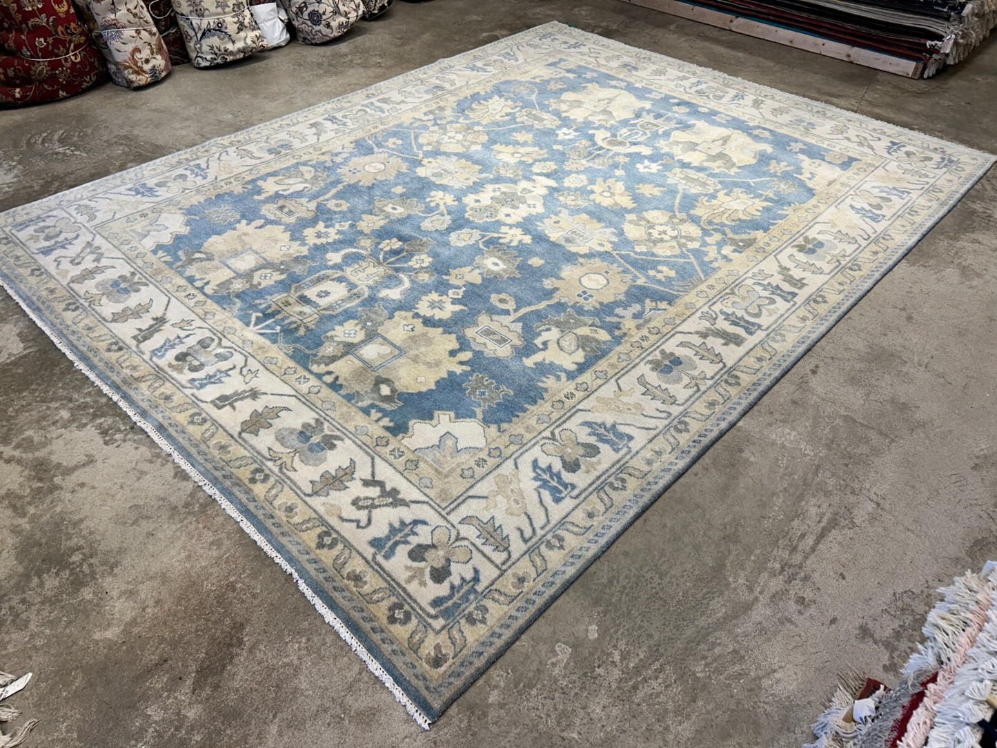 9'1"x12'2" Hand-Knotted 100% Wool Pile Oushak Rug