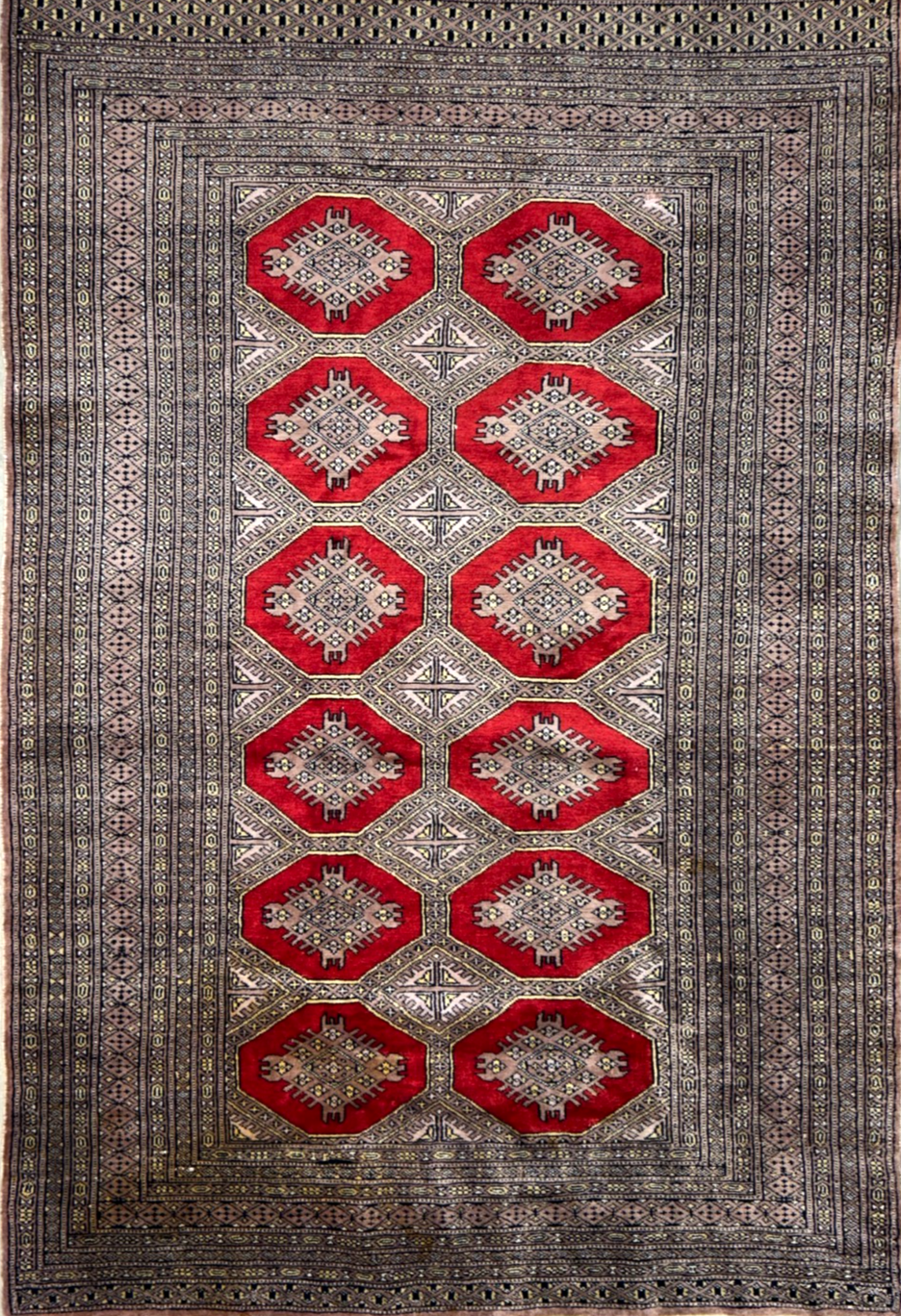 4'2"x6'4" Hand-Knotted 100% Wool Pile Bokhara Area Rug - Carpet