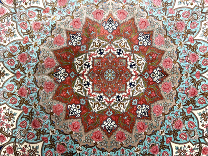 9'11"x13'6" Exquisite Signed Hand-Knotted 100% Silk Qume Rug