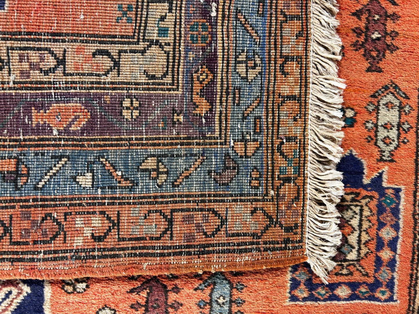 4'8" x 11'0" Hand-Knotted 100% Wool Pile Hamadane Area Rug - Carpet