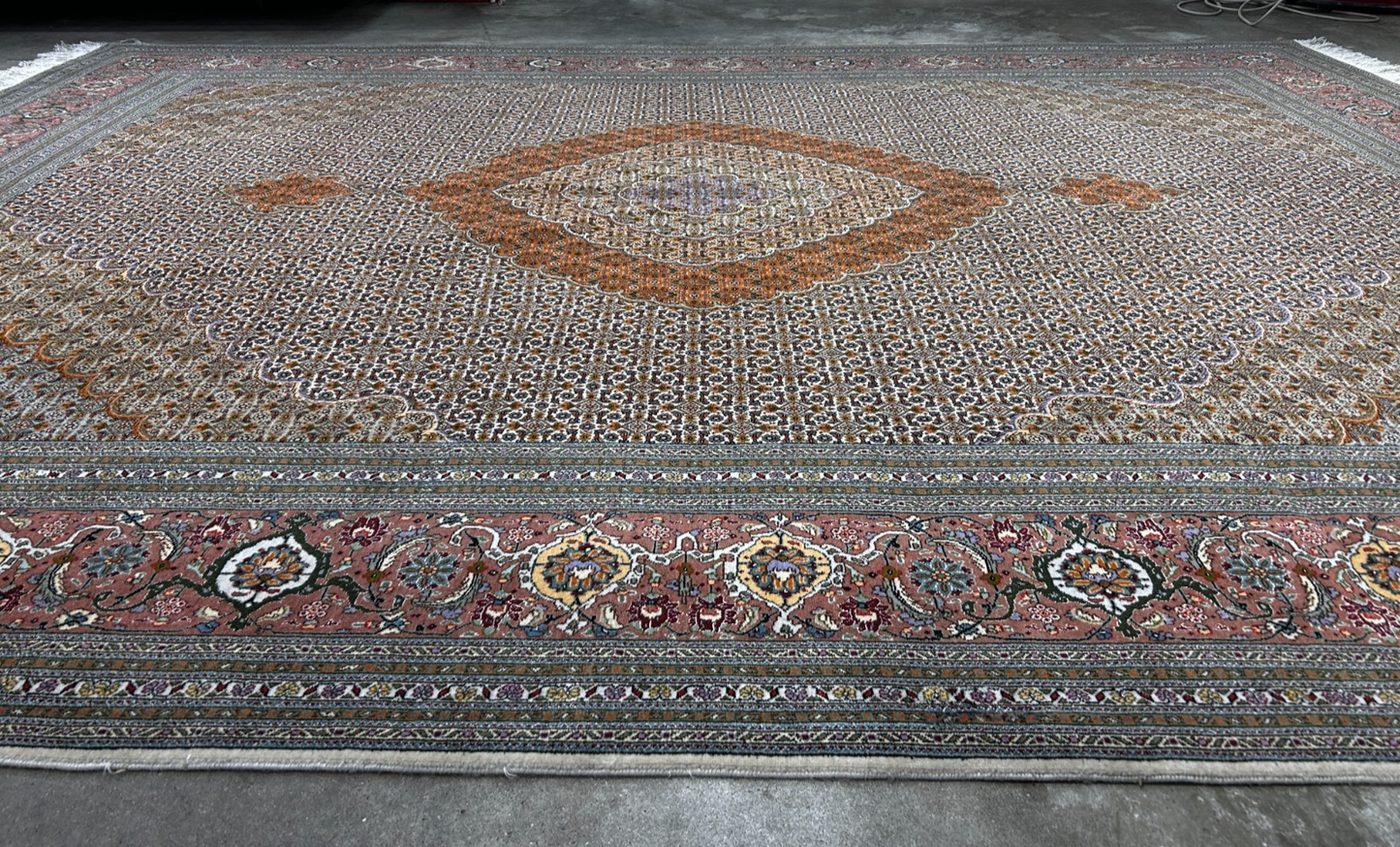 8'4"x11' Hand-Knotted Silk & Wool Tabrize Fish Style  Rug - Carpet