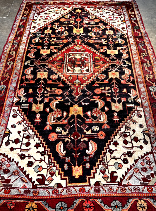 5'2" x 8'7'' Hand-Knotted 100% Wool Pile Hamadane Area Rug