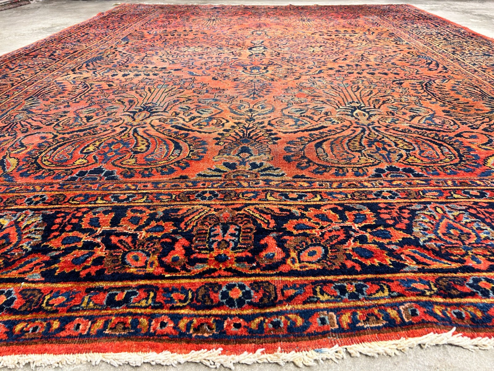 9'3"x12'7" Antique Fine Lamb Wool Sarouke Rug Hand-knotted Carpet