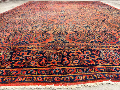 9'3"x12'7" Antique Fine Lamb Wool Sarouke Rug Hand-knotted Carpet