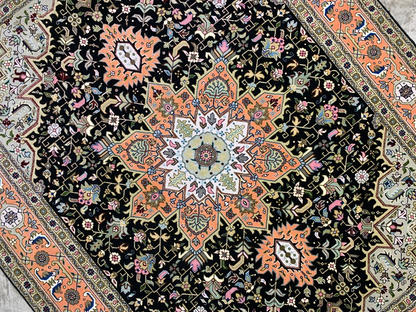 4'11"x6'6" Very Fine Hand-Knotted Wool & Silk Blend Tabrize Area Rug