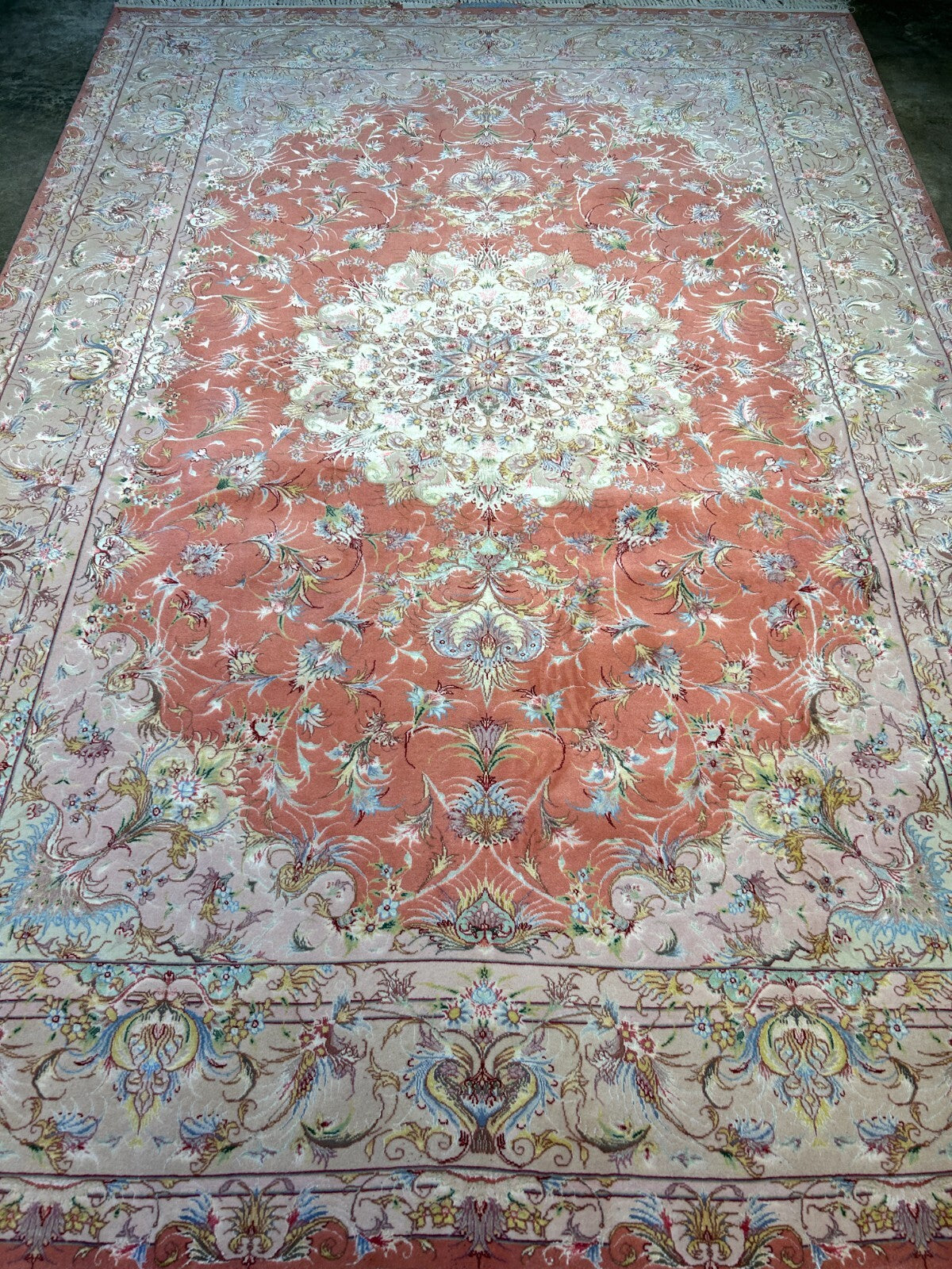 6'7"x9'9" Fine Hand-Knotted Wool & Silk Blend Tabrize Carpet - Area Rug
