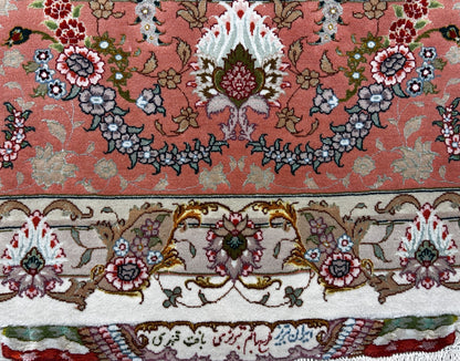 8'3"x11'6" Very Fine Hand-Knotted Wool & Silk Tabrize Area Rug - Signed