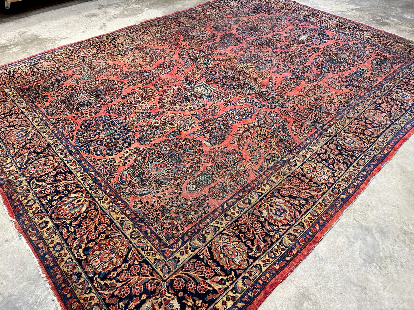 8'11"x11'8" Antique Fine Lamb Wool Sarouke Rug Hand-knotted Carpet
