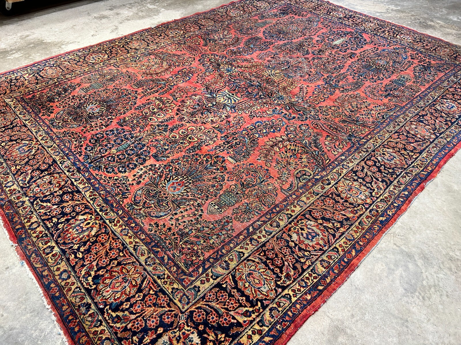 8'11"x11'8" Antique Fine Lamb Wool Sarouke Rug Hand-knotted Carpet