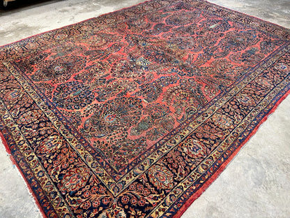 8'11"x11'8" Antique Fine Lamb Wool Sarouke Rug Hand-knotted Carpet