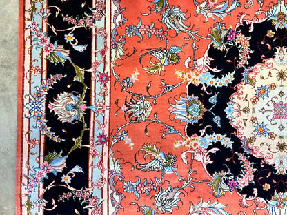 7'x10' Fine Hand-Knotted Wool & Silk Tabrize Rug - Area Carpet