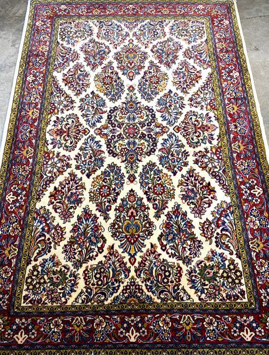 3'5"x5'0'' Fine Hand-Knotted Fine 100% Wool Pile Sarouke Area Rug