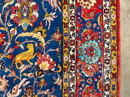 Collector Item - 10'6"x15'7" Antique Hand-Knotted Wool & Silk Varamine Area Rug