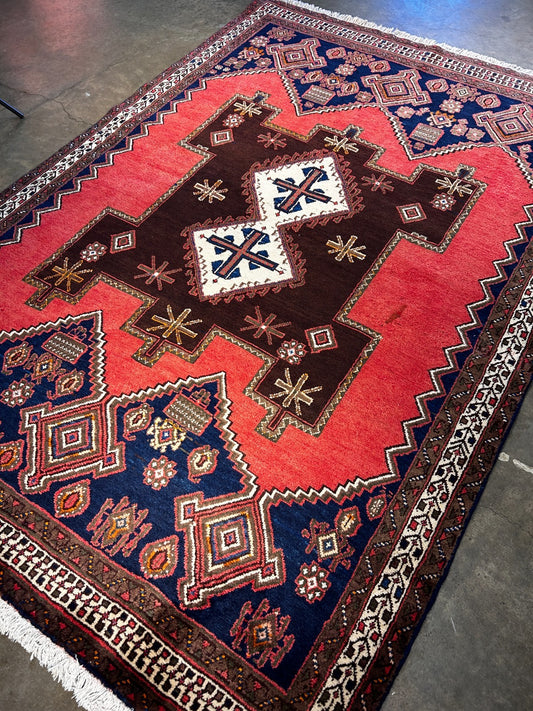 5'6" x 7'9" Hand-Knotted 100% Wool Hamadane Area Rug