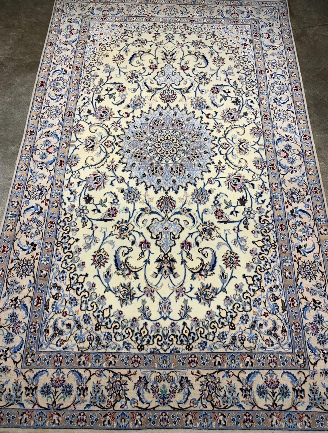 4'x6'6" Fine Hand-Knotted Wool & Silk Blend Naine Carpet - Area Rug