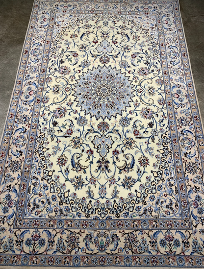 4'x6'6" Fine Hand-Knotted Wool & Silk Blend Naine Carpet - Area Rug
