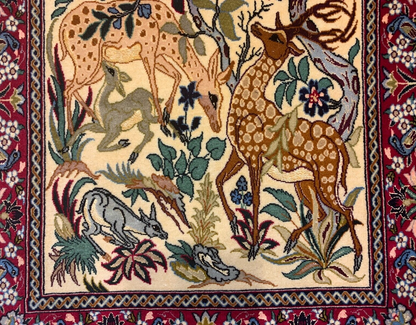 2'4"x3'7" Fine Hand-Knotted Wool & Silk Isfahane Pictorial Rug - Area Carpet