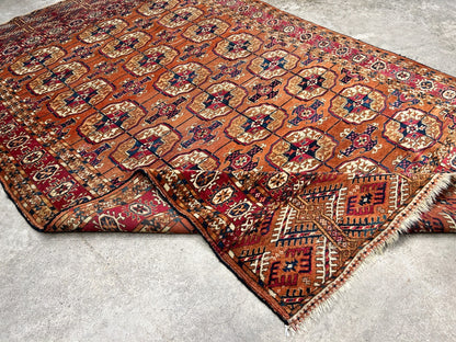 3'10"x6' Antique Hand-Knotted 100% Wool Pile Turkman Bokhara Rug