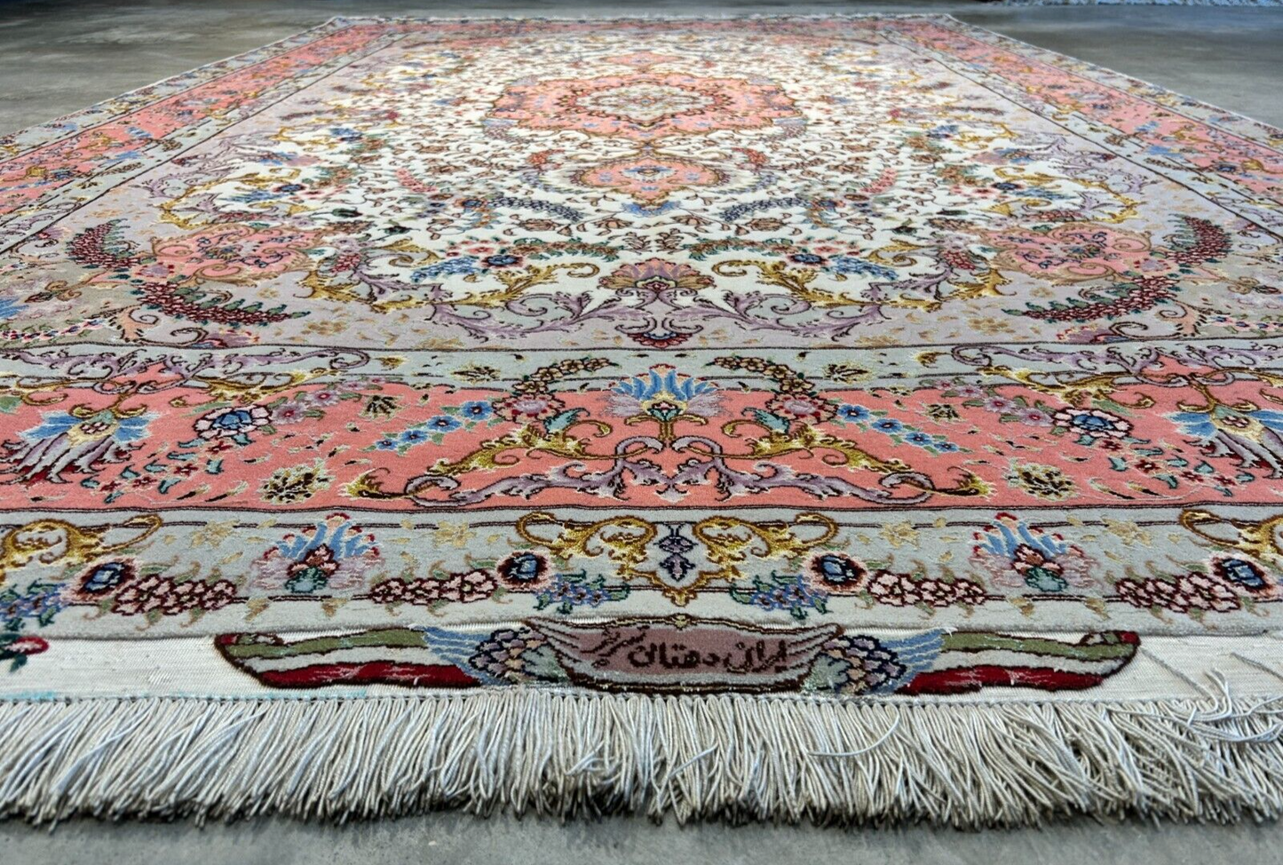 6'8"x10'3" Extra-Fine Signed Hand-Knotted Wool & Silk Tabrize Rug - Area Carpet