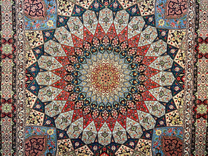 6'8"x10'7" Fine Hand-Knotted Wool & Silk Blend Tabrize Carpet - Area Rug