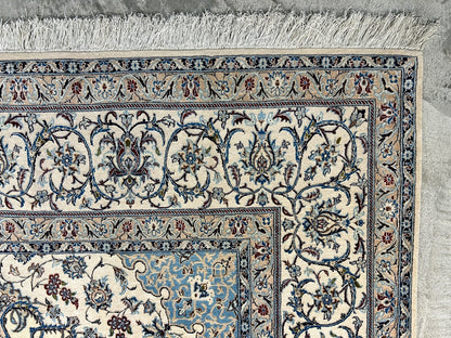 6'9"x10'7" Extremely Fine Hand-Knotted Wool & Silk Blend Naine Carpet - Area Rug