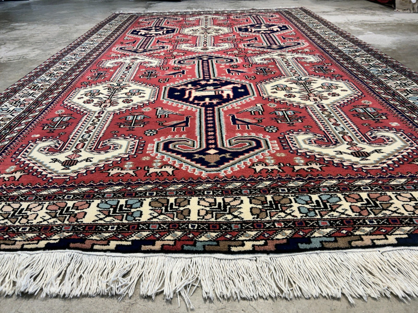 6'2"x9'0" Hand-Knotted 100% Wool Pile Indian Serapi Carpet - Area Rug