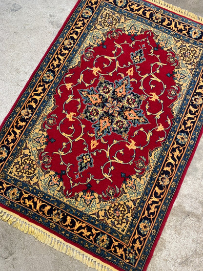 2'4"x3'5" Very Fine Hand-Knotted Wool & Silk Blend Isfahane Carpet - Area Rug